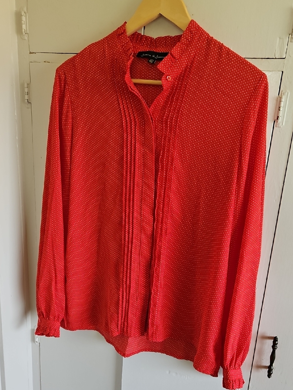 Red and white polka dot Jasmine and Juliana long sleeved blouse Size L